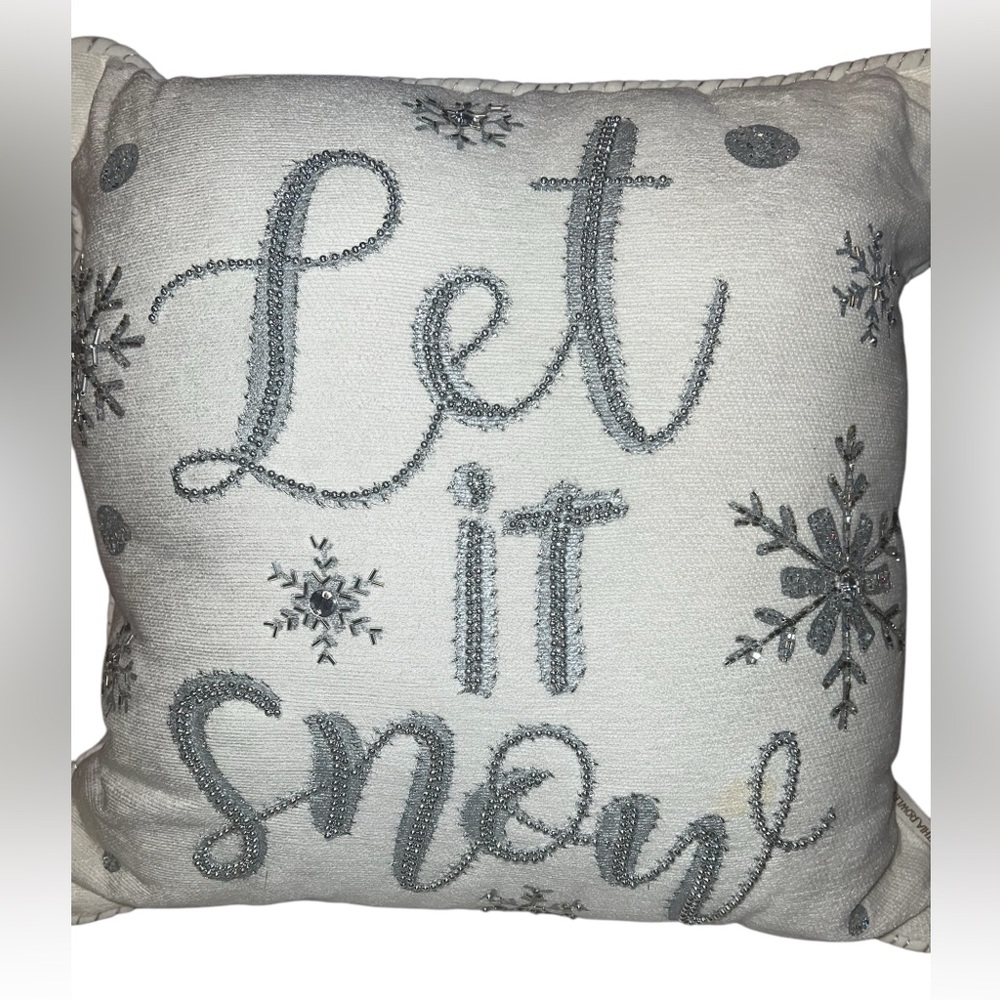 Cynthia Rowley silver beaded glam Let it snow holiday Decorative pillow NWOT